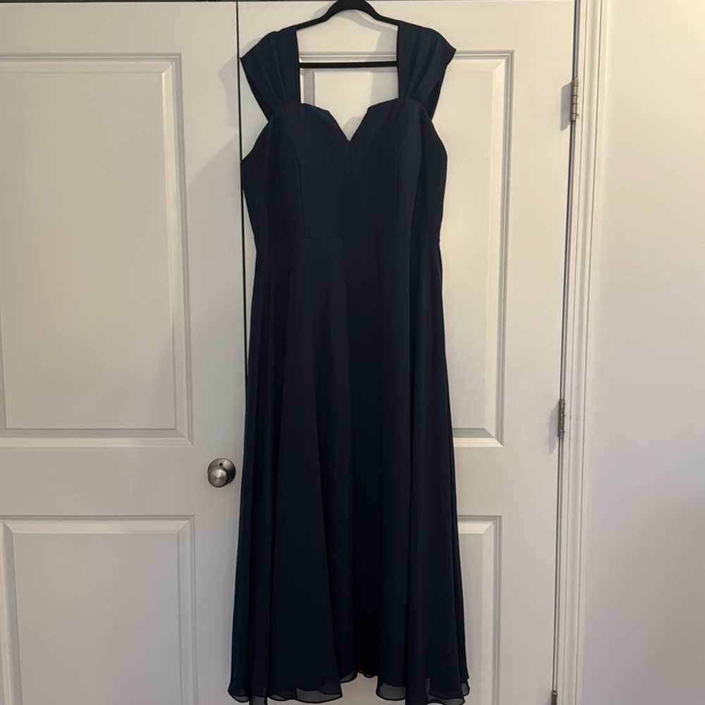 Lightly used bridesmaids dress; JJ’s House; Dark Navy